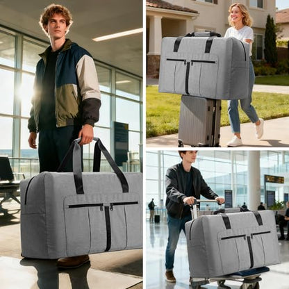 80L Large Duffle Bag for Travel, Packable Foldable Duffel Bag for Men Women Camping Weekend Overnight Moving, Water Repellent & Tear Resistant (80L, Gray) - size: 80L