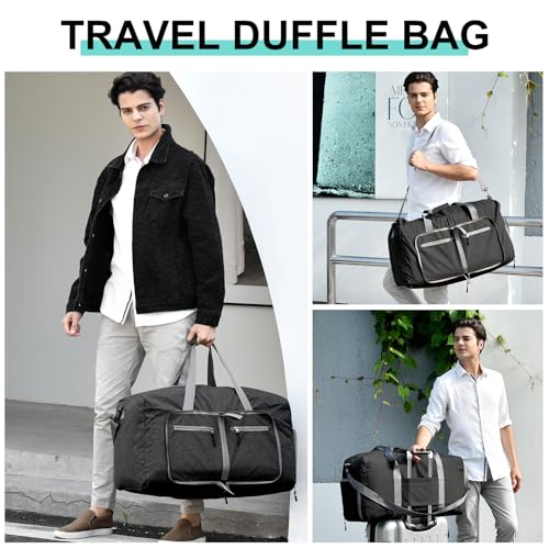 Dimayar 65L Foldable Duffle Bag, Travel & Weekender, Overnight, Gym - color: Black, size: 65L