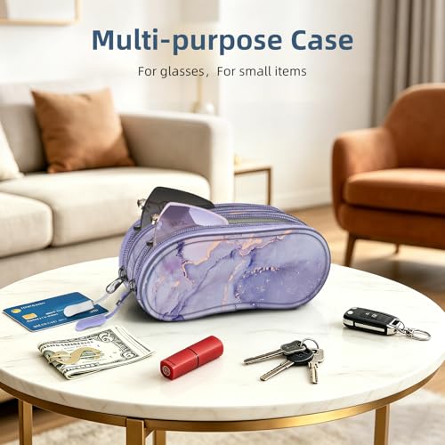 FINTIE Double Sunglasses Case, Soft Portable Eyeglasses Pouch with Clip - color: Lilac Marble