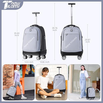 NEW TILAMI 19 Inch Rolling Backpack 4 Spinner Wheels for School Travel Grey - color: Soft Grey