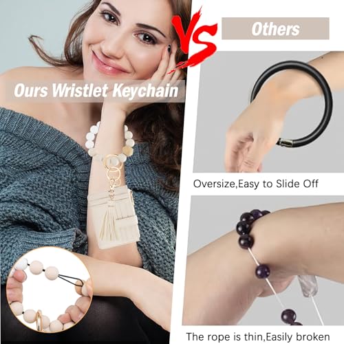 KNGITRYI Wristlet Wallet for Women,RFID Keychain Wallet with Beaded Strap - color: Beige