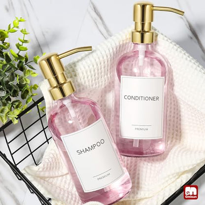 GMISUN Pink Soap Dispenser Bathroom, 2 Pack Kitchen Hand and Dish Soap Dispensers Set, 17 Fl Oz Pink Glass Soap Dispenser with Gold Pump, Refillable Modern Farmhouse Liquid Soap Pump Bottles - color: Pink Bottle + Golden Pump, size: 2 Pack
