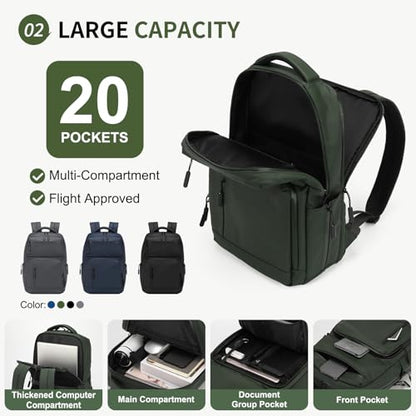 20L 15.6 Inch Laptop Backpack Anti Theft Flight Approved Green - color: Green
