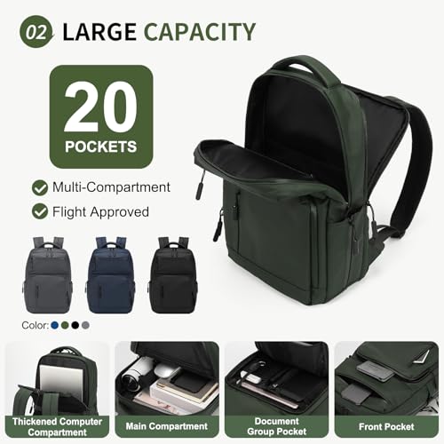 20L 15.6 Inch Laptop Backpack Anti Theft Flight Approved Green - color: Green