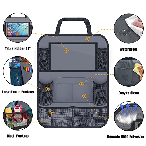 Backseat Car Organizer w/ 10 Storage Pockets 11" Tablet Holder, 2 PCS Gray - color: Gray