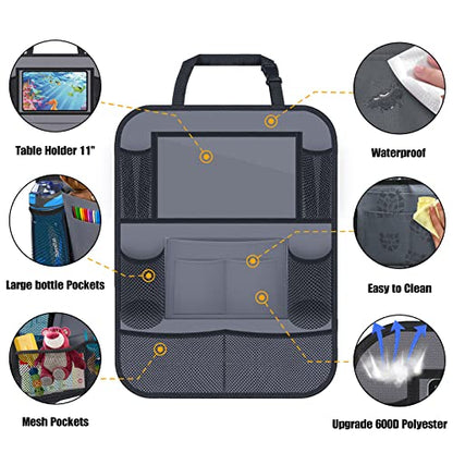 Backseat Car Organizer w/ 10 Storage Pockets 11" Tablet Holder, 2 PCS Gray - color: Gray