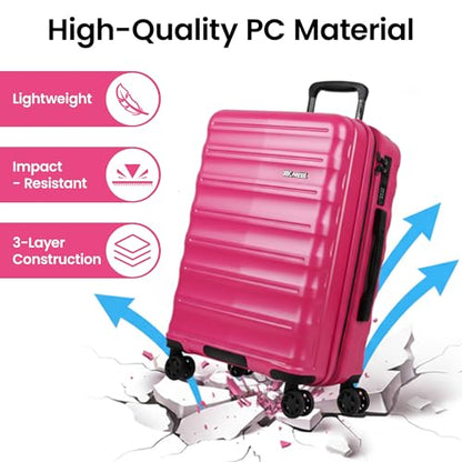 Luggage 25 inch,Expandable 20% Suitcase,w/TSA LOCK - color: Hotpink, size: Checked-Medium 25-Inch