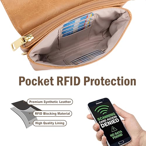 MINICAT RFID Small Crossbody Bags for Women Vegan Leather Cross Body Purse - color: Tan, size: Small
