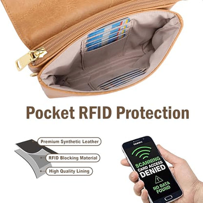 MINICAT RFID Small Crossbody Bags for Women Vegan Leather Cross Body Purse - color: Tan, size: Small