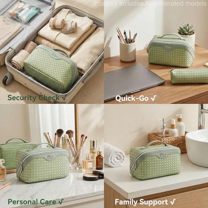BOYATU Travel Makeup Bag for Women: Four Leaf Clover 3 Pcs Set Cosmetic Bag - color: M-01Green