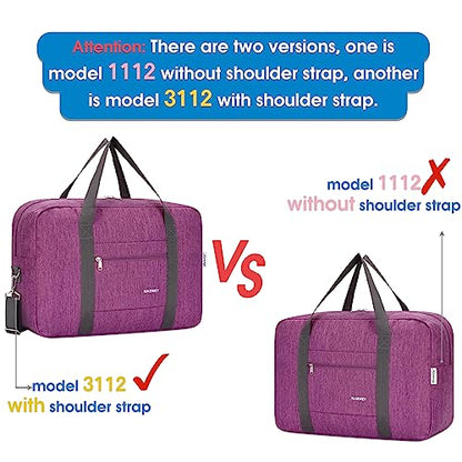 Narwey Personal Item Travel Bag, Foldable Carry on Duffle Bag for Women Men - color: AA-Thick Dark Purple