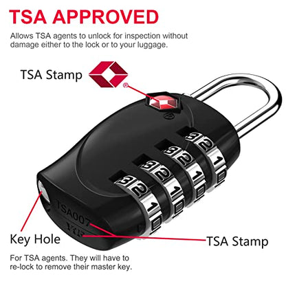ZHEGE Luggage Locks TSA Approved, Zipper Locks for Suitcase (Black, 2 Pack) - color: Black, 2P