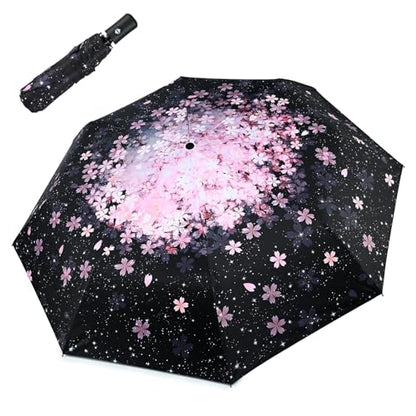 Windproof Travel Umbrella Folding Compact Automatic Umbrellas for Women Men Rain Sun - color: Cherry Blossom