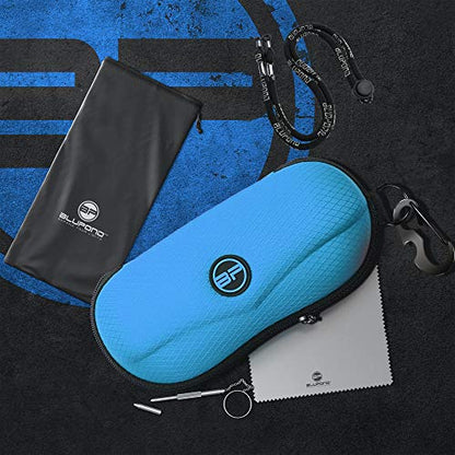 BLUPOND Sunglasses Case Semi Hard EVA Shell with Metal Hanging Hook Belt Clip Sun Glasses Storage - color: Aqua Blue
