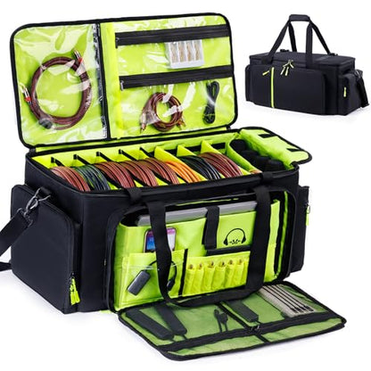 DJ Cable Bag, Large DJ Equipment Bag with Laptop Compartment and Dividers - color: Yellow, size: W/No Wheels