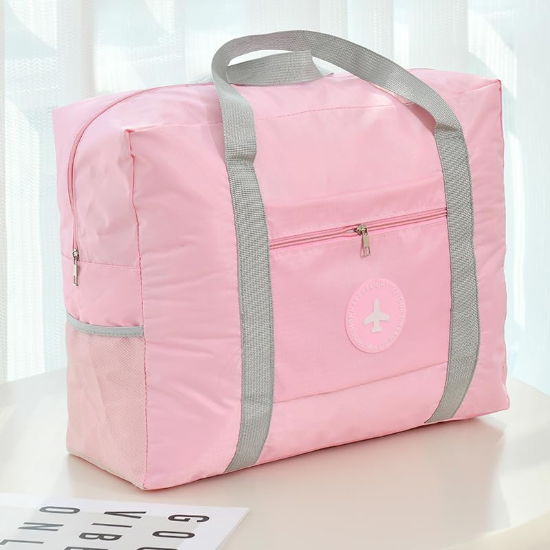 Lightweight Travel Duffel Bag, Foldable Carry on Weekender Overnight - color: Pink