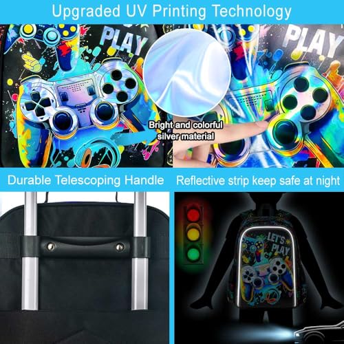 UFNDC 5PCS Kids Luggage for Boys, Game Rolling Suitcase with Wheels, Travel Carry-On for Children Toddler Elementary - color: UV Printing Game Luggage 5PCS Set