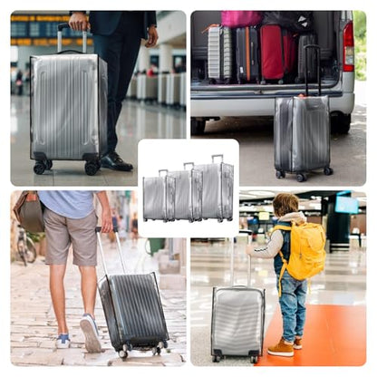 3 Pieces Clear PVC Suitcase Covers for Luggage, Waterproof Anti-scratch Luggage Cover Protector with Hook and Loop, Full Thicken Transparent Suitcase Protector for Traveling Fits 20" 24" 28" (3 PCS)