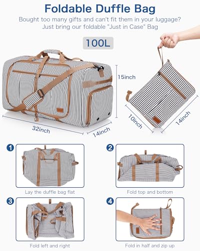 100L EXTRA LARGE Foldable Waterproof Travel Duffle Bag for Men and Women - color: Stripe, size: 100L