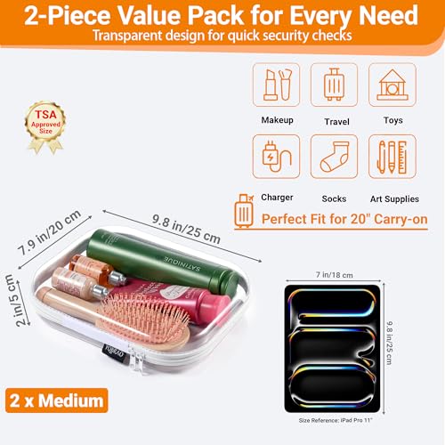 YQBRAO 2-Piece Medium Clear Hard Shell Zipper Case Set, White - color: White, size: MM
