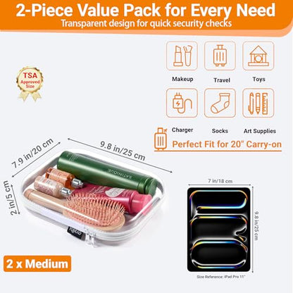 YQBRAO 2-Piece Medium Clear Hard Shell Zipper Case Set, White - color: White, size: MM