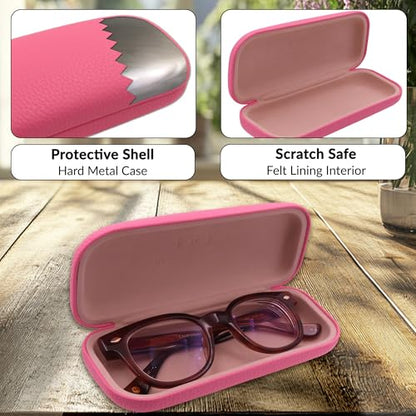 MyEyeglassCase Women's Hard Eyeglass Case | Protective Hard Shell Glasses Case with Pouch and Cloth - color: Pink Distressed