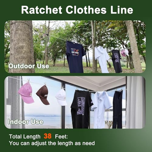 Vigorport Retractable Travel Clothesline, Portable Clothes Laundry Line - size: 38Ft Rope-1/4'' Pulley