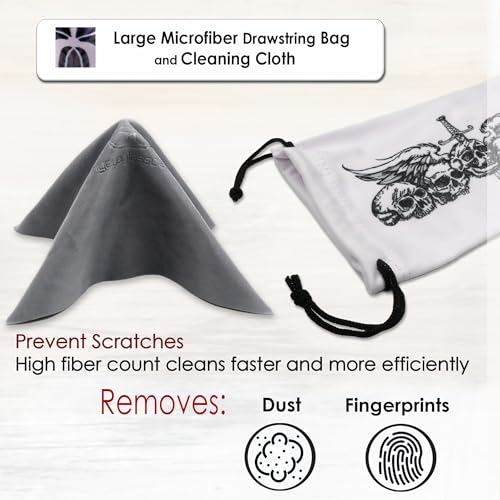 MyEyeglassCase - Large Sunglasses Case - Hard Glasses Case Holder w/Pouch & Cloth - Eyeglass Case Aviator Frames Men & Women - color: Grey Skulls