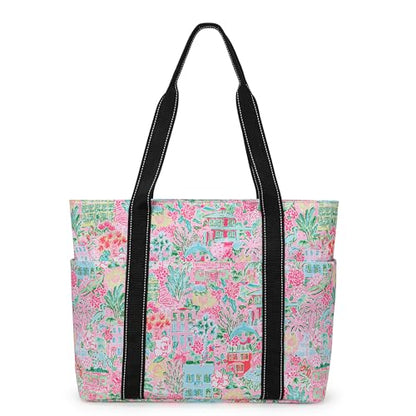 Tote Bag for Women with LaptopCompartment & Cup Holder - color: Pink Oasis