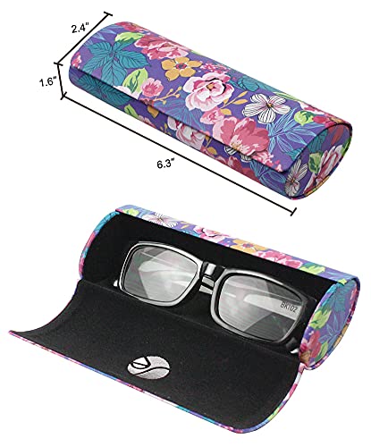 JAVOedge [3 PACK], Various Pattern Long Oval Hard Glasses Case Includes Microfiber Cleaning Cloth - color: Florals - Style B