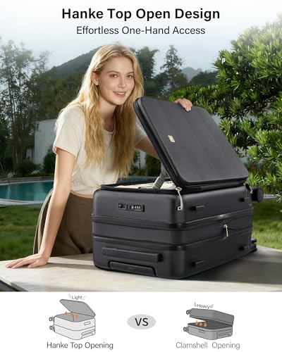 Hanke Expandable Medium Checked Luggage, 24 Inch Top Opening Suitcase - color: Jet Black, size: 24 Inch EXT