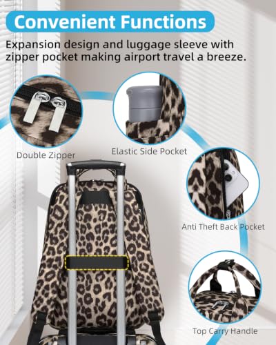 LARVENDER Carry on Luggage Sets 3 Piece, 20" Suitcase with Wheels, Cheetah - color: Cheetah-20BP, size: 3 Piece Set (Backpack/TB/20)