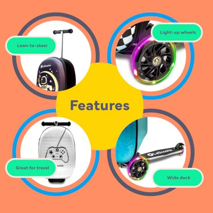 Lascoota Scooter Suitcase - Foldable 2-in-1 Luggage - LED Light Wheels & Lightweight Carry Luggage - Overhead-Ready Carry Suitcase for Kids - Ice Cream, 17.3 x 12.4 x 8.7 in - color: Ice Cream