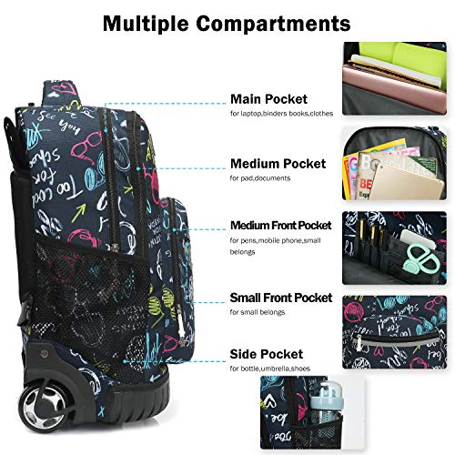 Tilami Rolling Backpack 19 inch Wheeled LAPTOP Boys Girls Travel School Student Trip, weekend - color: Navy