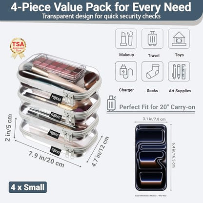 YQBRAO Clear Hard Shell Zipper Cases, 4 Small Cable Organizers, Grey - color: Grey, size: 4 Pack(S)