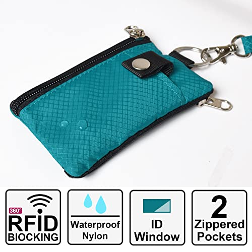 CHENSPRX Minimalist RFID Blocking Small Wallet with ID Window,WaterResistant Zip Id Case Wallet with Lanyard Keychain for Cards,Cash,Travel,Women,Men - color: Turquoise
