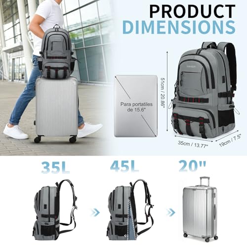Hiking Daypack Camping Expandable Travel Backpack Men Women 40L - color: Smoke Grey, size: Medium
