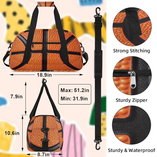 Kids Duffle Bag for Boys Basketball Leather Texture Pattern Sport Gym Bag Small Travel Bag Foldable Lightweight Carry on Weekender Overnight Bags with Shoulder Strap - color: Basketball Leather texture