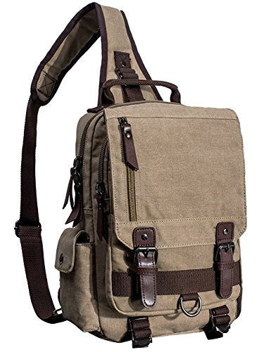 mygreen Canvas Cross Body Messenger Bag Shoulder Sling Backpack Travel Rucksack - color: Khaki L