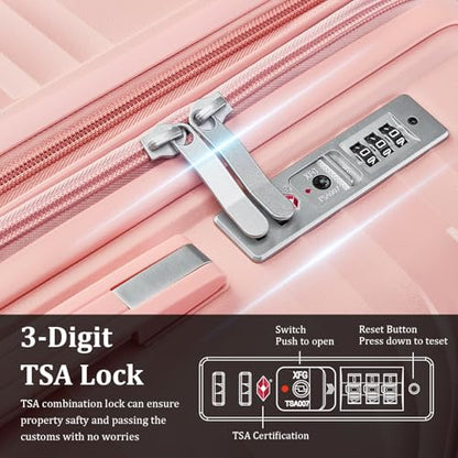 TRAVELEO Luggage Sets 6 Piece Expandable Suitcase (20/24/28), Cosmetic Case - color: Pink, size: 6 Piece Set (14in/20in/24in/28in/DB/TB)