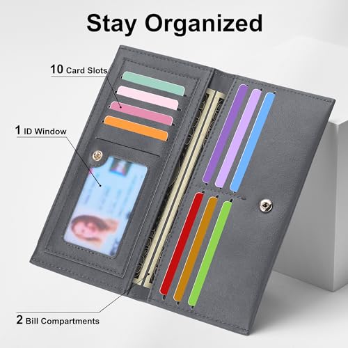 Tipmile Slim Wallet for Women, RFID Blocking Credit Card Holder - color: Grey