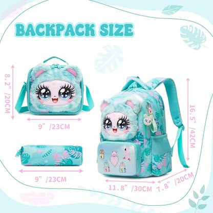 Meetbelify Backpacks for Girls School Backpacks with Lunch Box Pencil Case for Elementary Students Ages 8-10 - color: Big Eye 03