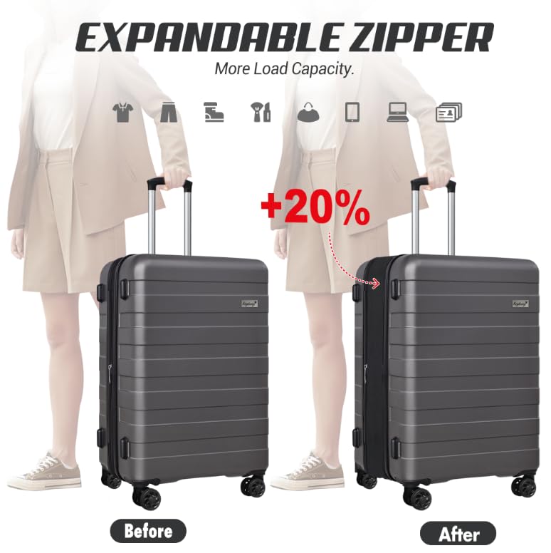KEYTANG Zebra Luggage Sets 3 Piece, 20" Carry On Luggage with Spinner Wheels, Hardside Business Travel Suitcase Set with TSA Lock, Lightweight Suitcase,20/24/28 inch,Grey - color: Grey, size: 555-3PCS