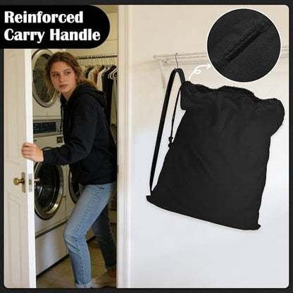 Canvas Laundry Bacakpack with Shoulder Strap Drawstring, Black 23"W x 29"H - color: Black