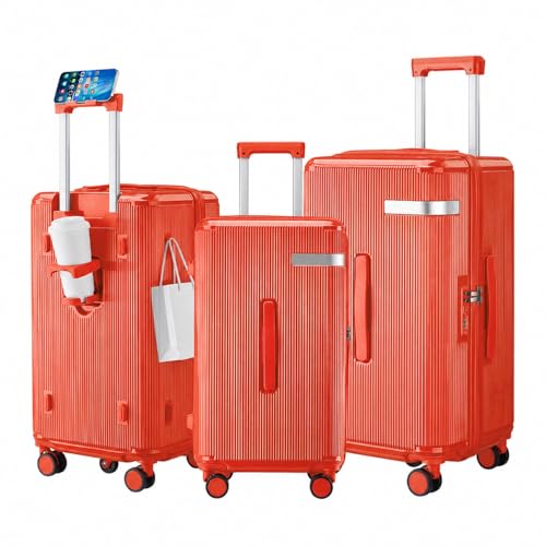 3 Piece Luggage Set with Spinner Wheels Cup Holder, Orange - color: Orange