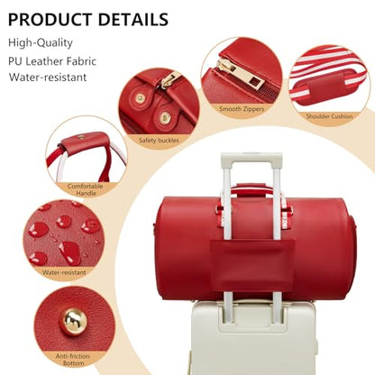 Leather Garment Bags for Travel, Convertible Carry on Garment Duffel Bag for Women, 2 in 1 Waterproof Foldable Travel Suit Bag with Shoulder Strap Weekender Bag with Shoe Pouch, Red - color: A-Red