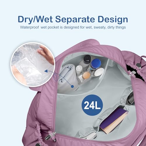 TOPDesign Travel Duffel Bag, Puffy Carry On Overnight, Gym Bag w/Wet Pocket - color: Purple