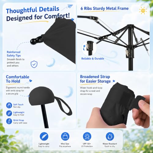 BAODINI Mini Travel Umbrella with UV Sun Protection, Compact Pocket-Size - color: B-2 Pack Purple & Black