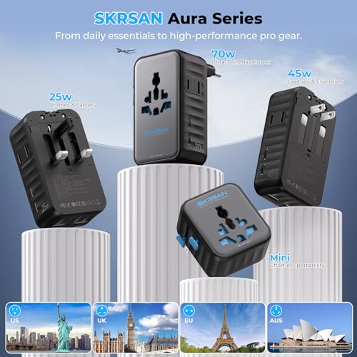 25W GaN Ultra-Thin International Travel Adapter (Midnight Black) - color: Midnight Black
