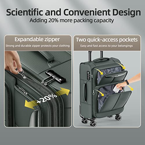 SHOWKOO Luggage Sets 3 Piece Softside Expandable Durable Suitcase Sets | Durable Oxford Fabric; Lightweight; 360°Double Spinner Wheels; TSA Lock; YKK Zippers; Army Green (20in/24in/28in) - color: Armygreen